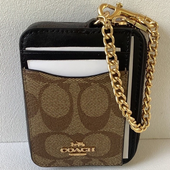 NWT COACH Zip Card ID Case Signature Color-block Canvas Khaki / Tan NEW - Picture 4 of 6